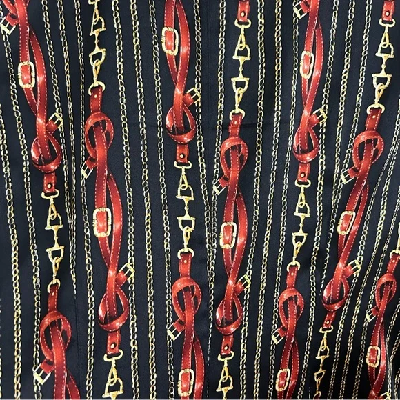 Eye Silk Bit and Bridle Print Button Front Shirt Women’s Size 4 Old Money Luxury - Picture 8 of 10